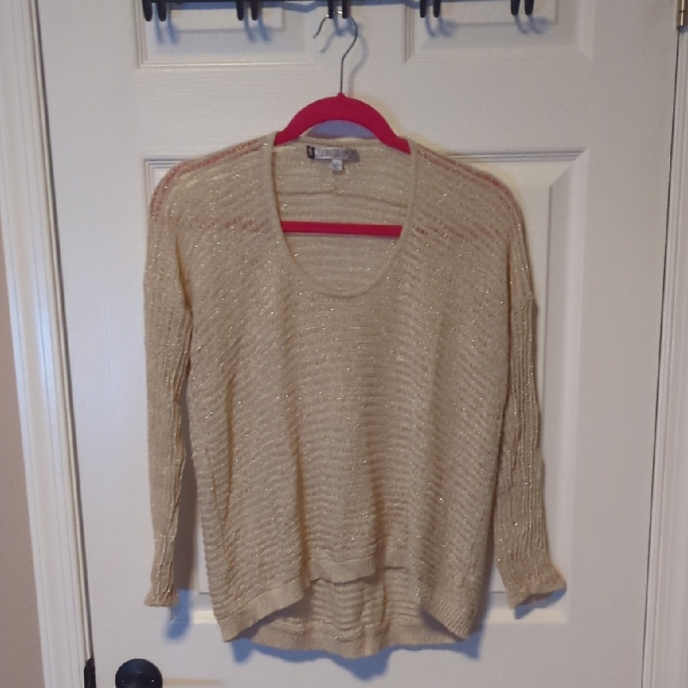 Jennifer Lopez Metallic Gold Scoop Neck Sweater